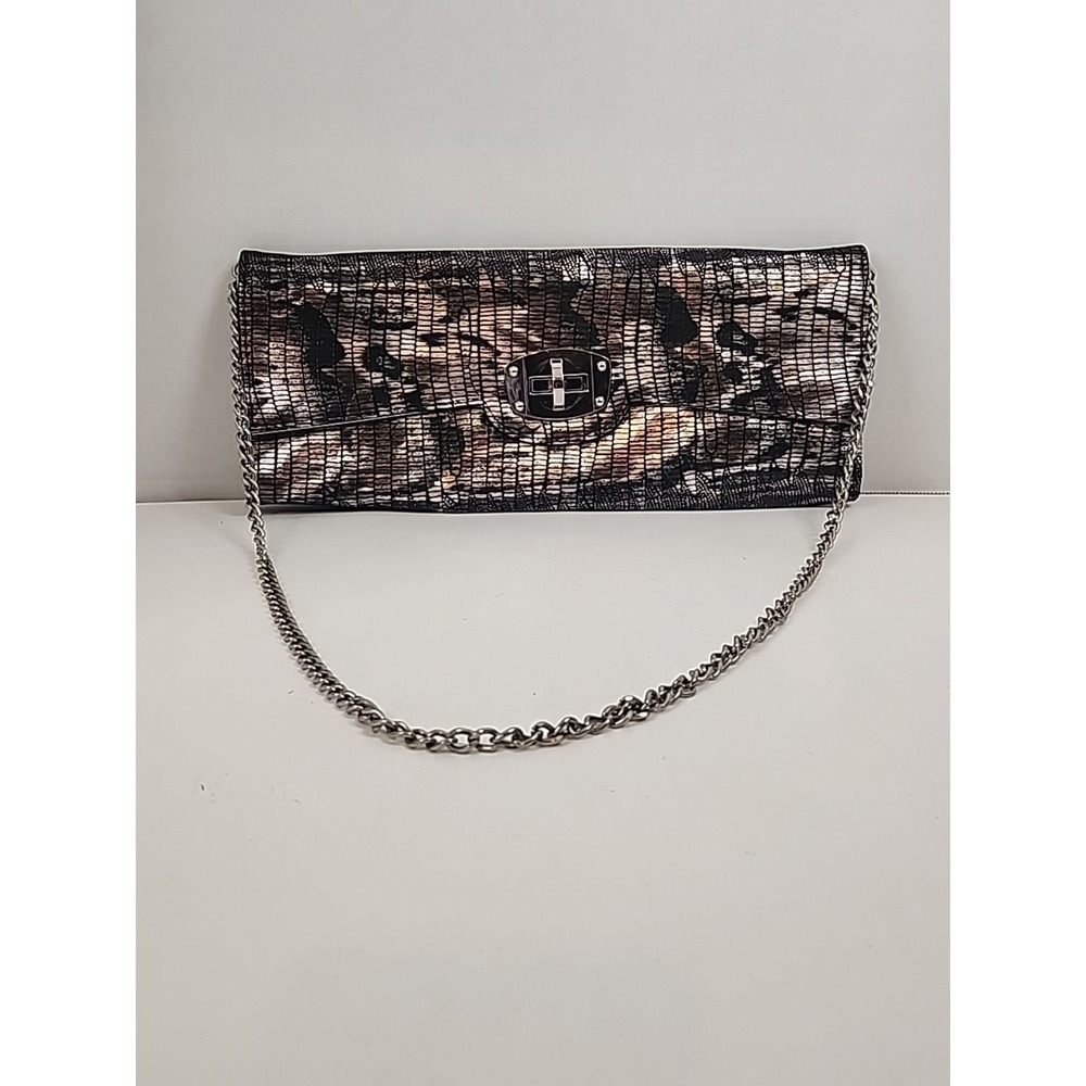 J‎ Renee Metallic Multi-toned SnakePrint Clutch Purse W/Chain Strap 5.25" X 13"